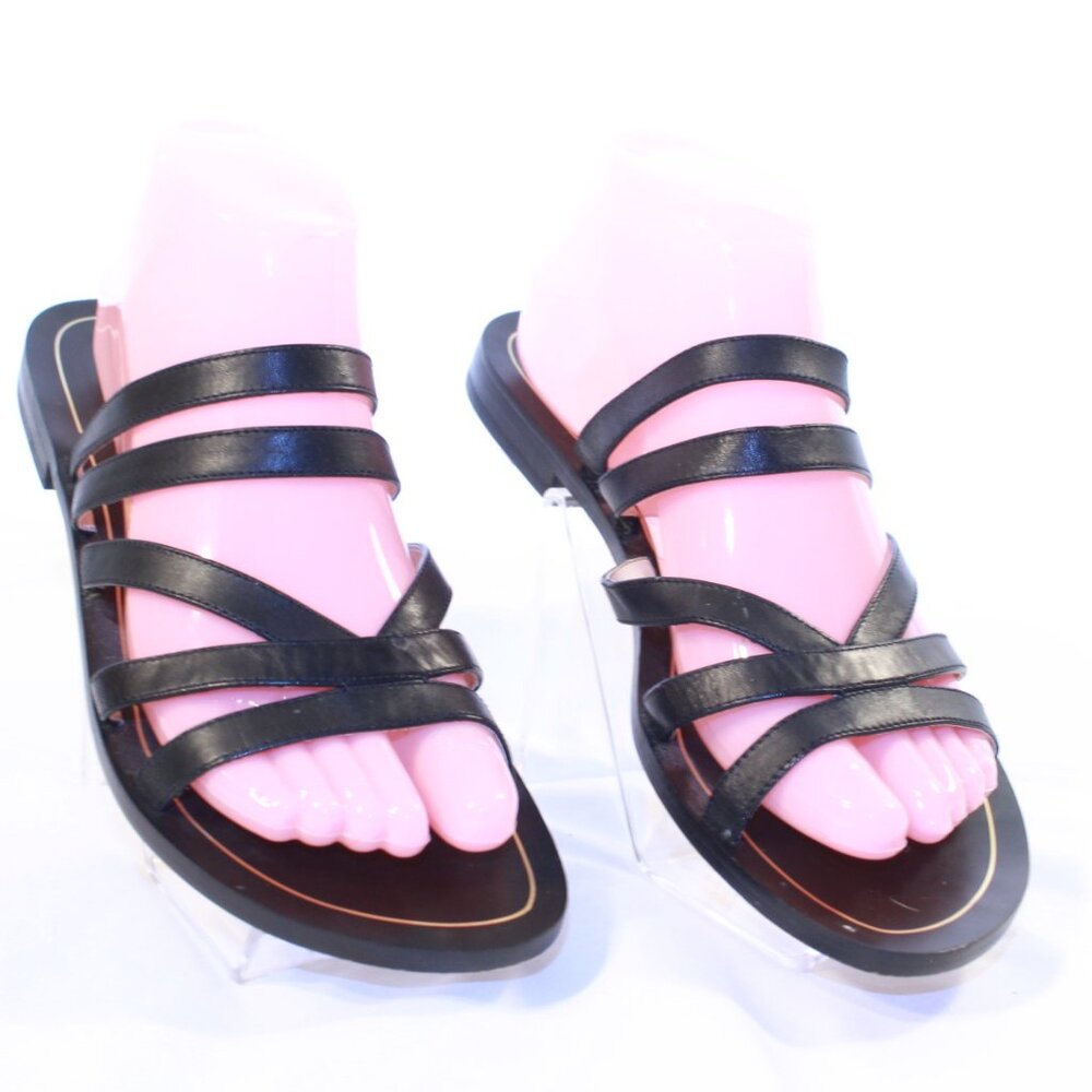 Louise et Cie Size 9M Black Leather DALEA Strappy Flat Backless Slide Sandal